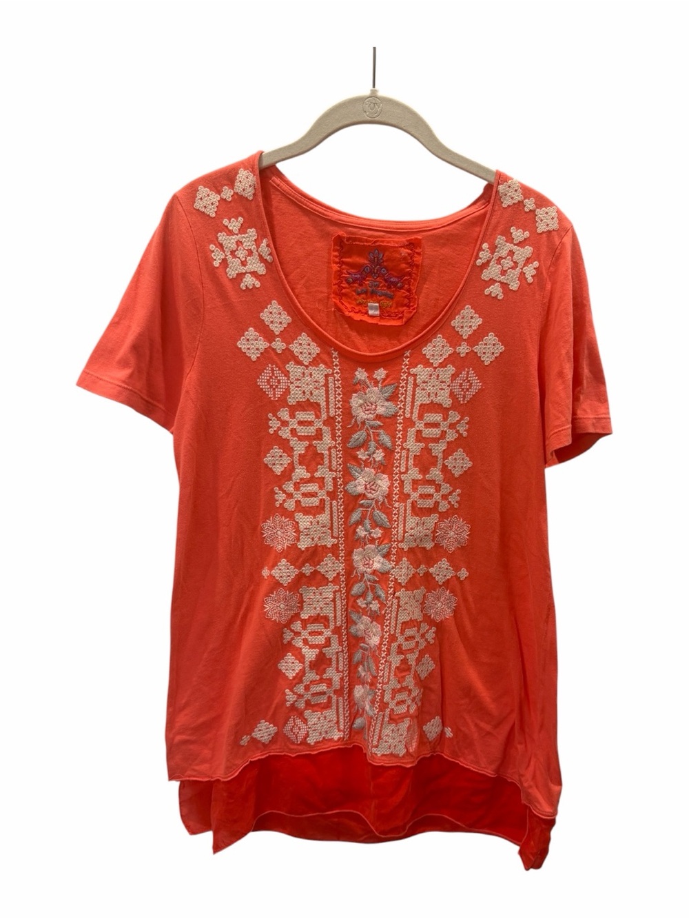 Johnny Was Coral Floral Embroidered Cotton Tunic Size S